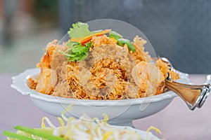 Fried shrimp thai style in deck