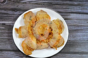 Fried shrimps covered with flour and fried in deep hot oil, shrimps are crustacean (a form of shellfish)
