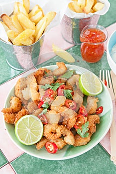 Fried shrimps and French fries