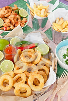 Fried shrimps and French fries