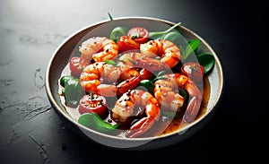 Fried shrimps in glaze are on a plate