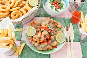 Fried shrimps and squid rings