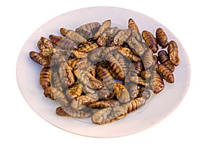 Fried silk worm is the food of the natives