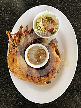 Fried snapper Fish with Fish Sauc Pla Tod Num pla,