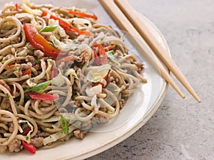 Fried Soba Noodles with Pork and Cabbage