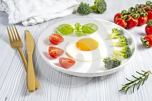 Fried soft-boiled egg on a white plate