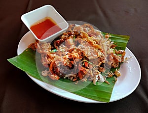 Fried Soft Shell Crab with Garlic on white plate