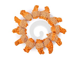 Fried spicy chicken isolated on white background. Top view