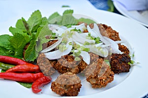 Fried spicy minced pork balls