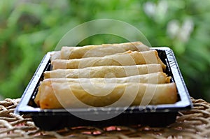 Fried spring rolls (harumaki) on a plate for lunch