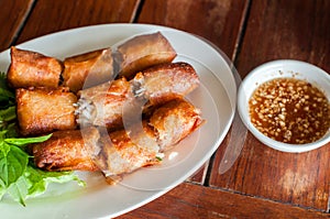 Fried spring rolls on a plate