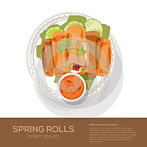 Fried spring rolls on a plate - vector