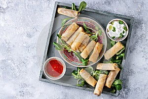 Fried spring rolls with sauce