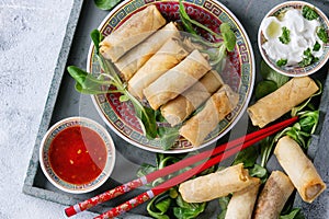 Fried spring rolls with sauce