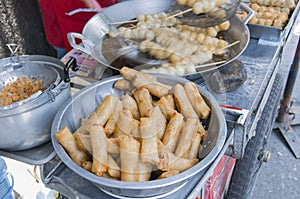 Fried spring rolls street food in bangkok