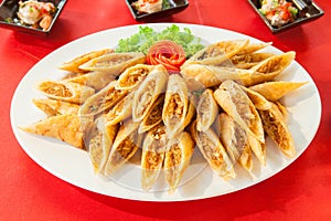 Fried Spring rolls on white plate