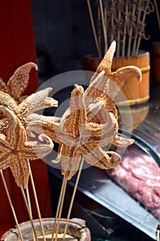 Fried starfish and fried Seahorse