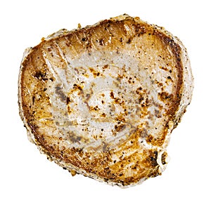 Fried steak of tuna fish isolated on white