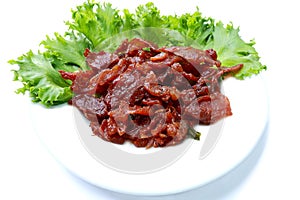 Fried steam grill pork isolated on white.