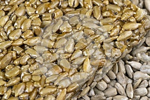 Fried sunflower seeds with sweet molasses from sugar beet