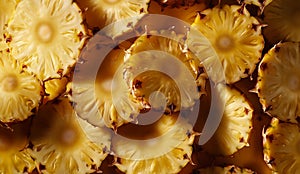 Fried tasty pineapple texture close up slices banner