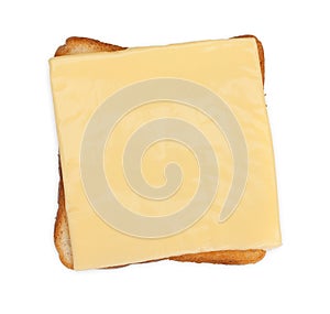 Fried toast bread with a slice of cheese, isolated on a white background. Close-up, top view