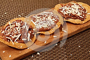 Fried tortilla with beens typican food from Honduras