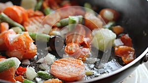 Fried vegetables in a frying pan