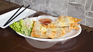 Fried wan tan dumpling.