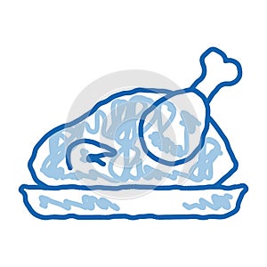 fried whole chicken doodle icon hand drawn illustration