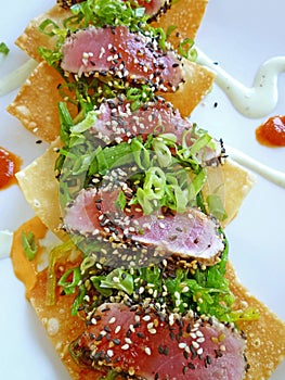 Fried Wonton Seared Tuna Sushi Appetizer