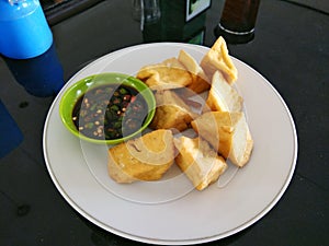 Fried Yellow Triangle Tofu Tahu Kuning Segitiga Goreng Traditional Indonesian Street Snack Food