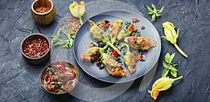 Fried zucchini flowers with filling