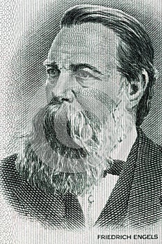 Friedrich Engels portrait from old German money