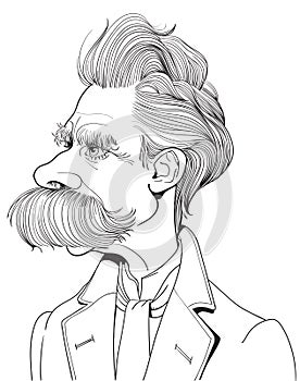 Friedrich Nietzsche portrait in line art illustration. 