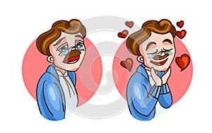 Friedrich Nietzsche two stickers. Vector illustration