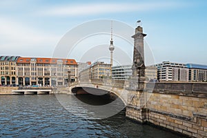 Friedrichs Bridge and Mitte Skyline with TV Tower (Fernsehturm) - Berlin, Germany