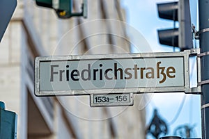 Friedrichstrasse street sign in Berlin. This is a famous shoppin