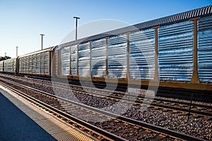 Frieght train passing through Villa Park, suburb of Chicago, on east/west railway