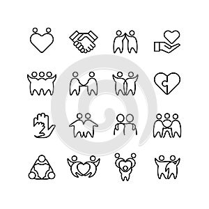 Friend, buddy and gay line icons. Friendship, harmony and friendly outline symbols isolated