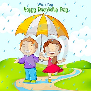 Friend celebrating Friendship Day in rain photo