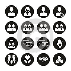 Friend Or Companion Icons White On Black Circle Set