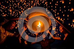 Friend group enjoy yeepeng festival togather in Thailand