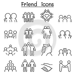 Friend & Harmony icon set in thin line style