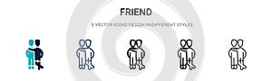 Friend icon in filled, thin line, outline and stroke style. Vector illustration of two colored and black friend vector icons