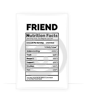 Friend Nutrition Facts Poster, vector