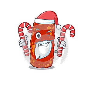 Friendly acinetobacter bacteria in Santa Cartoon character holds Christmas candies