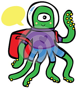 Friendly Alien Astronaut Traveler with Backpack