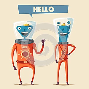 Friendly aliens. Cartoon vector illustration