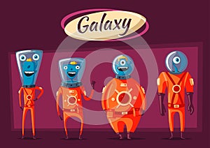 Friendly aliens. Cartoon vector illustration